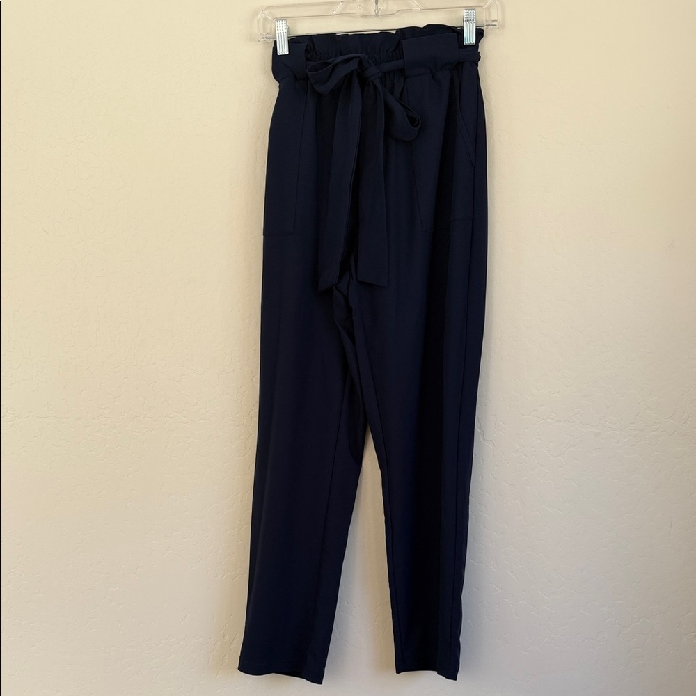 Elegant Navy Paperbag Waist Trousers